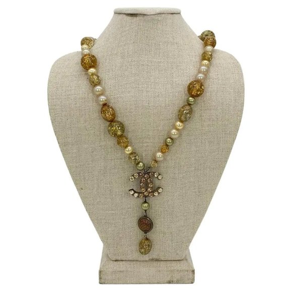Vintage Chanel Rhinestone Beaded Pearl Necklace - Picture 1 of 9